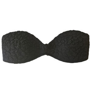 Mango Bandeau Textured Bikini Top Swimwear Black Women's Medium